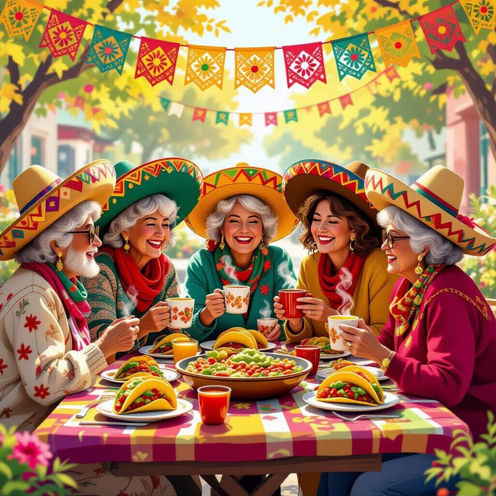 Joyful Friends Share Tacos and Tea in Festive Celebration