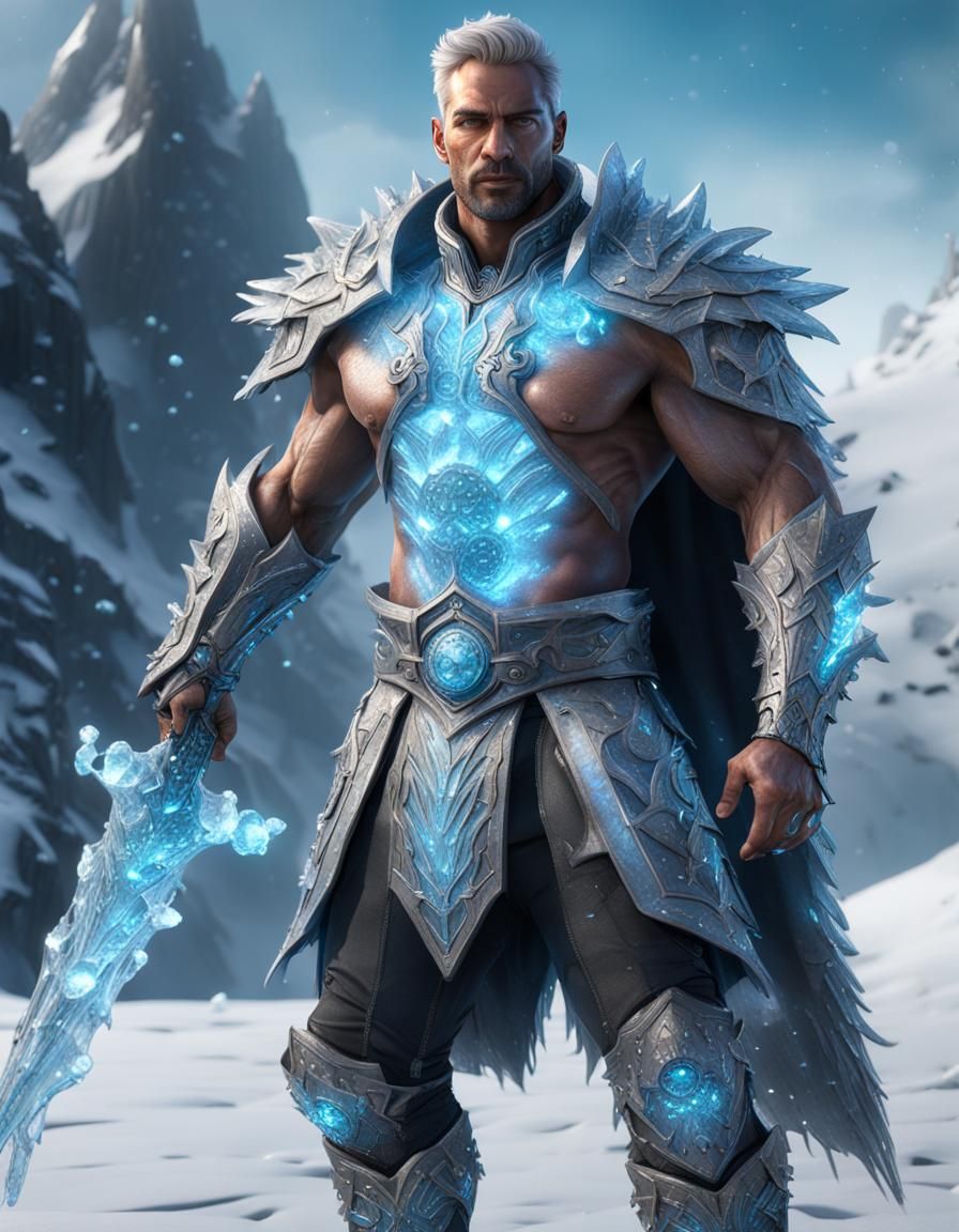 Ice Warlock in Biomechanical Armor: Digital Art