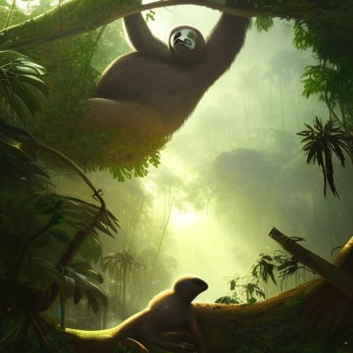 Giant Sloth in Jungle: Dark Fantasy Art