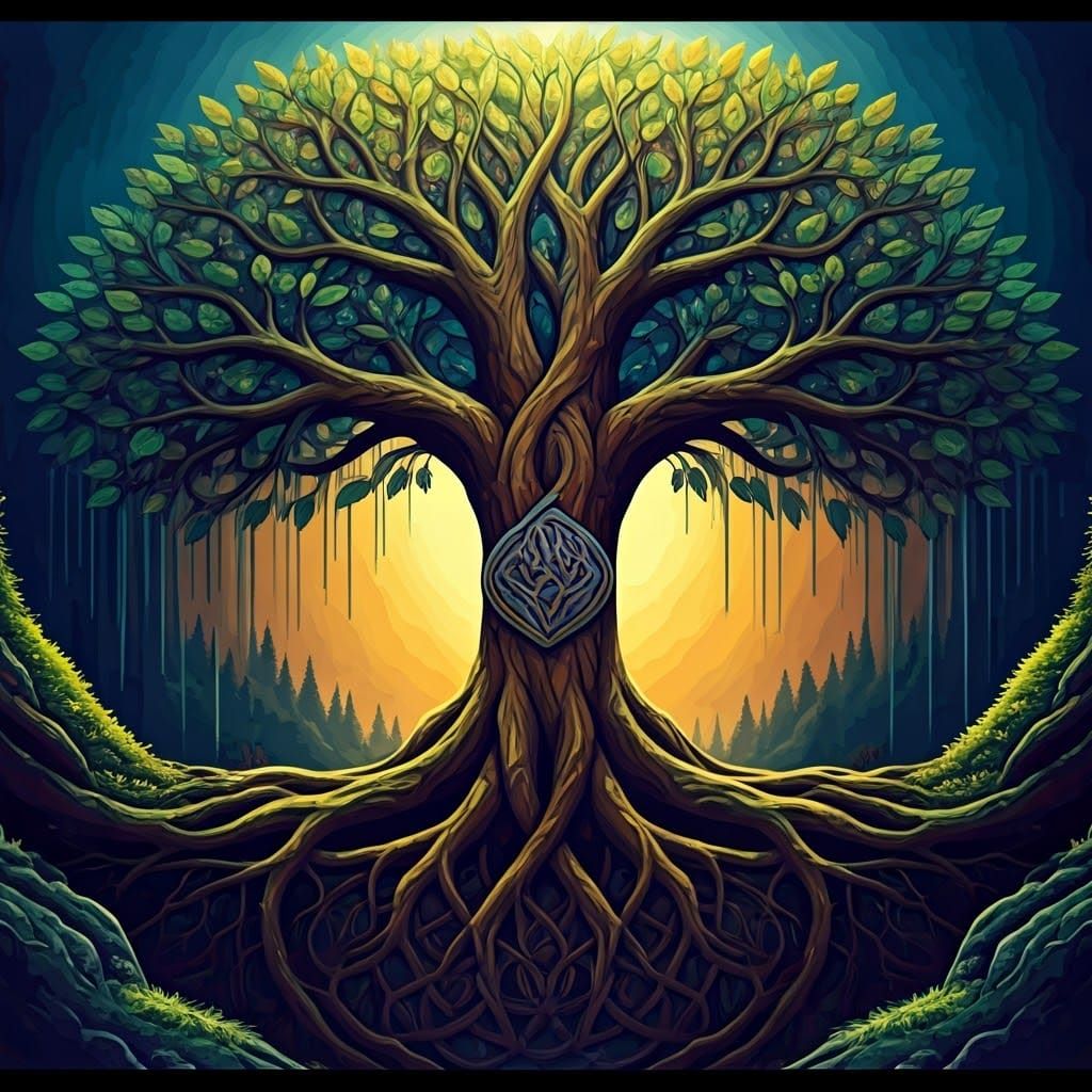 Celtic Knot Tree of Life in Street Art Style