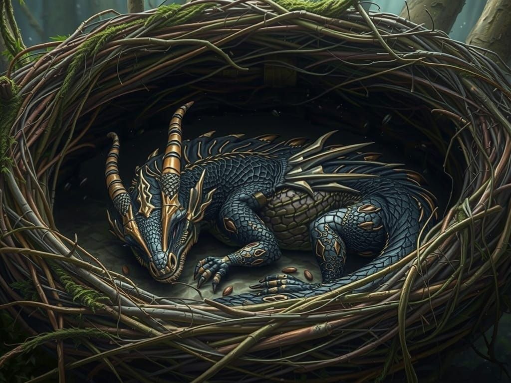 Vigilant Skyrim Dragon Rests Amidst Enchanted Ethereal Fores...