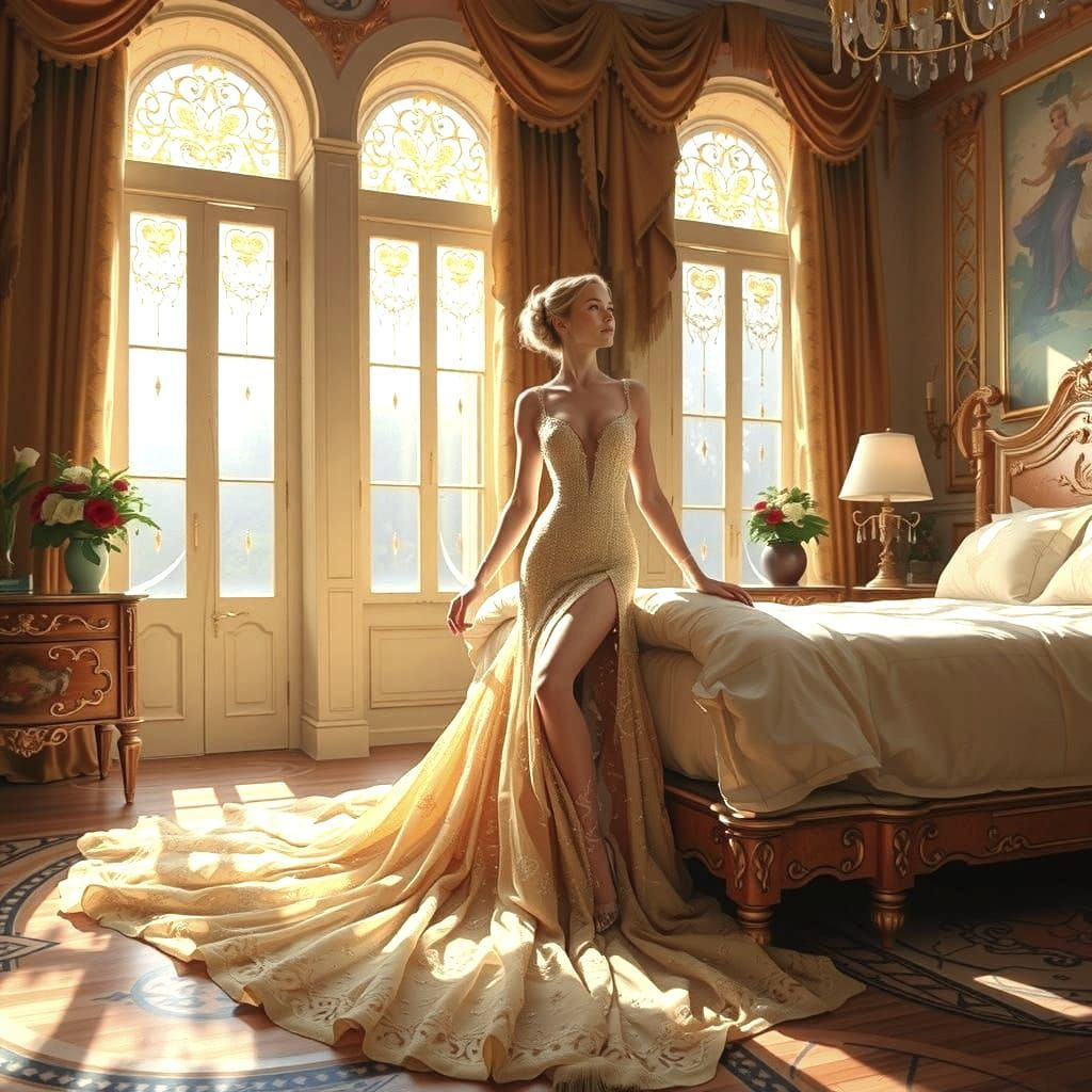 Golden Goddess in Vintage Boudoir