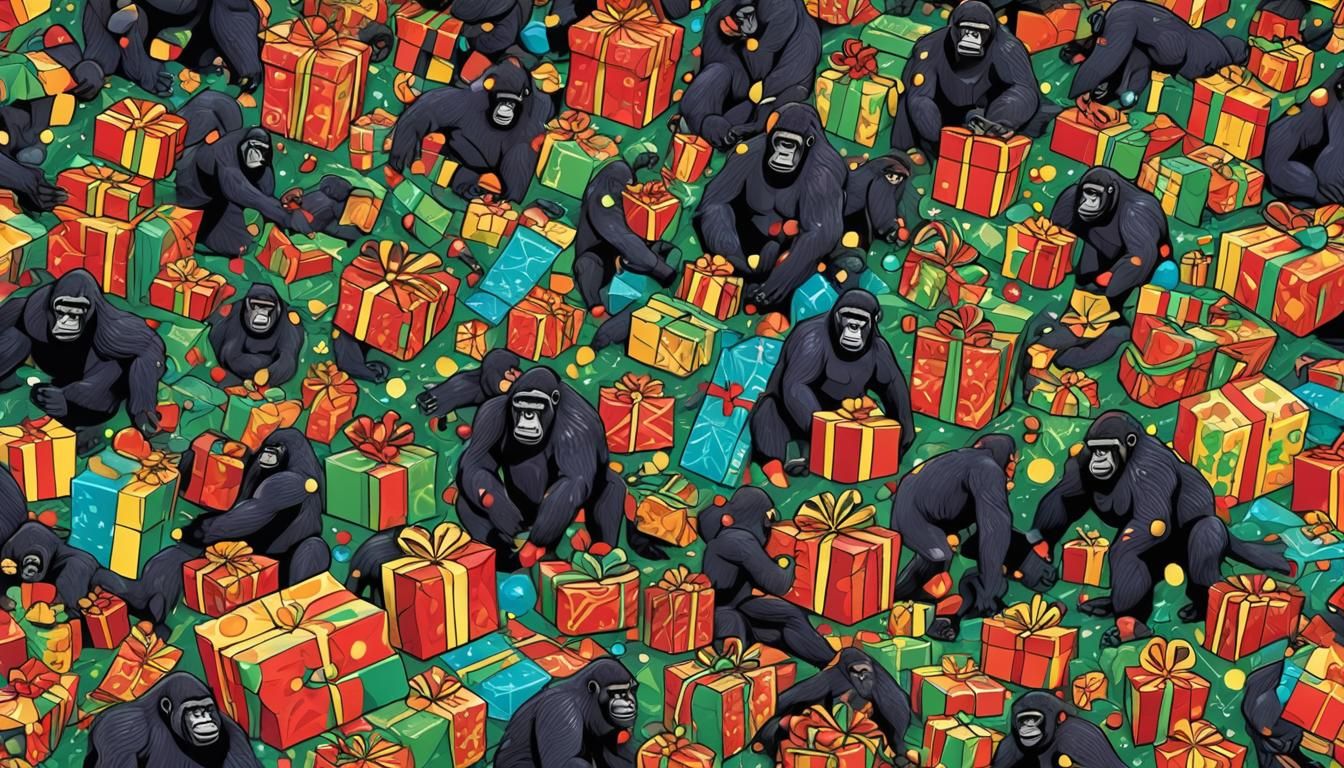 Gorillas in Gift Wrapping Chaos, Vibrant Fractals