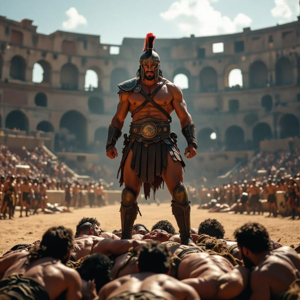 Victorious Gladiator in Ancient Arena, Hyperrealistic Fantas...