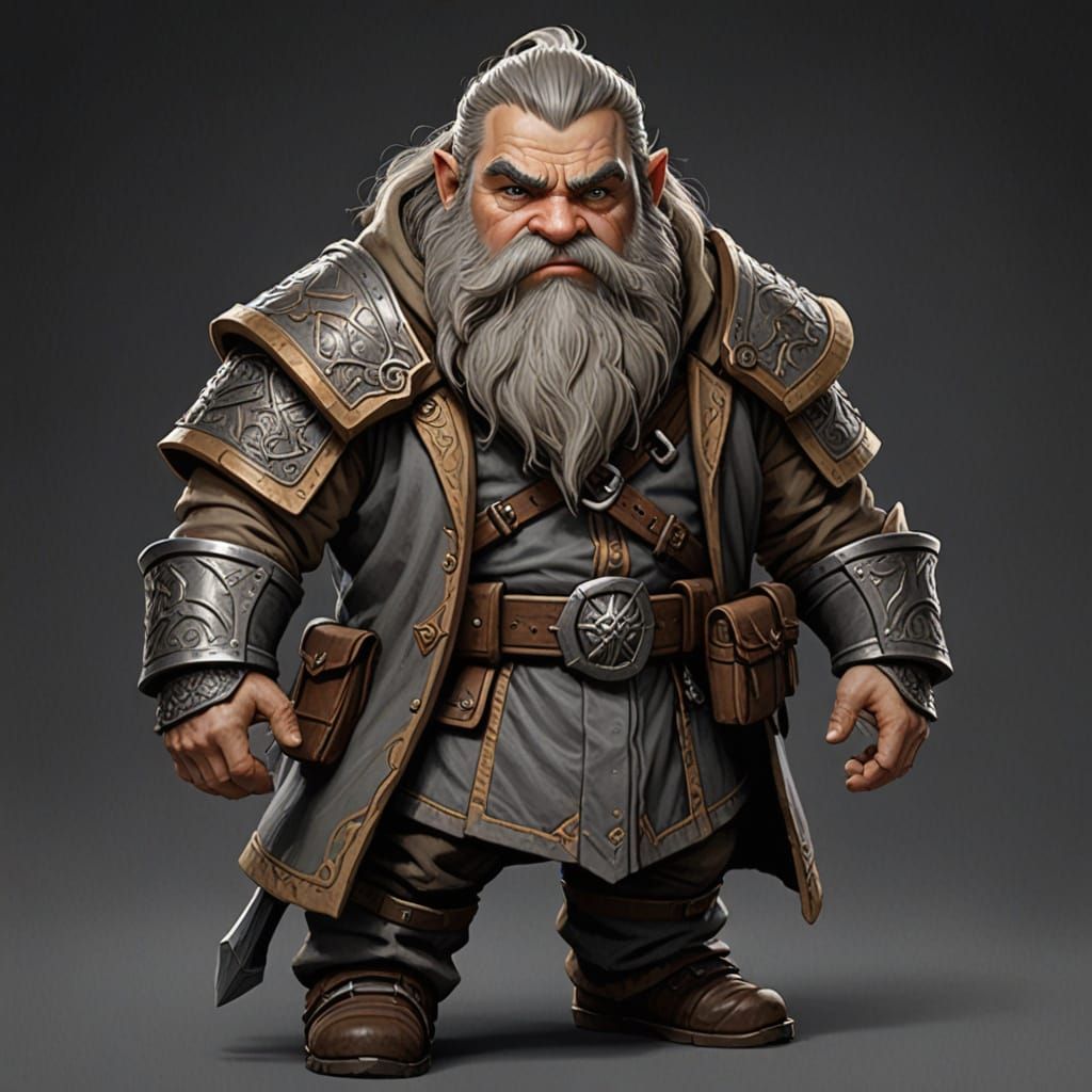 Monochrome Dwarf Character Design in Muted Tones