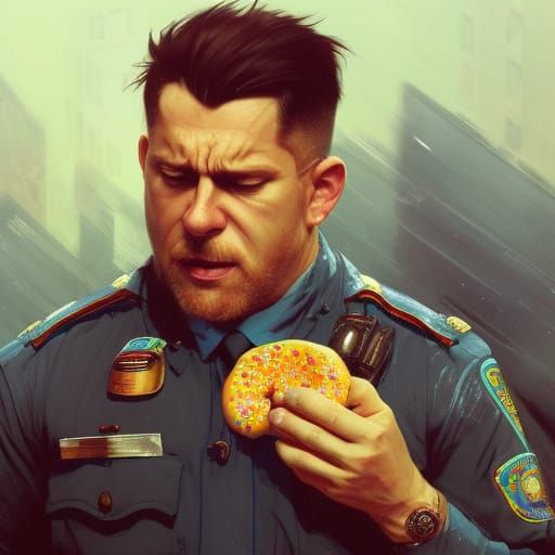 Cops Eating Donuts: Hyperdetailed Portrait