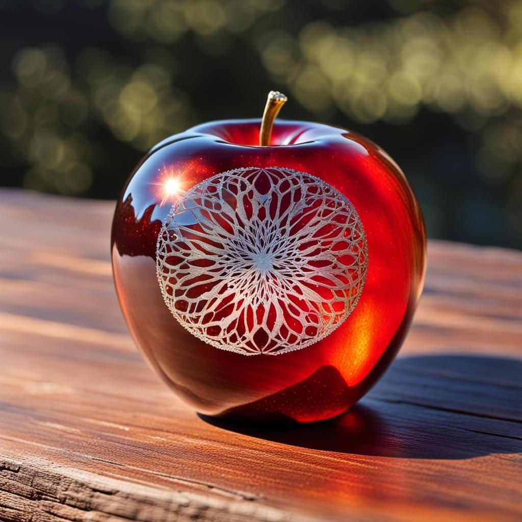 Radiant Glass Apple with Galactic Light