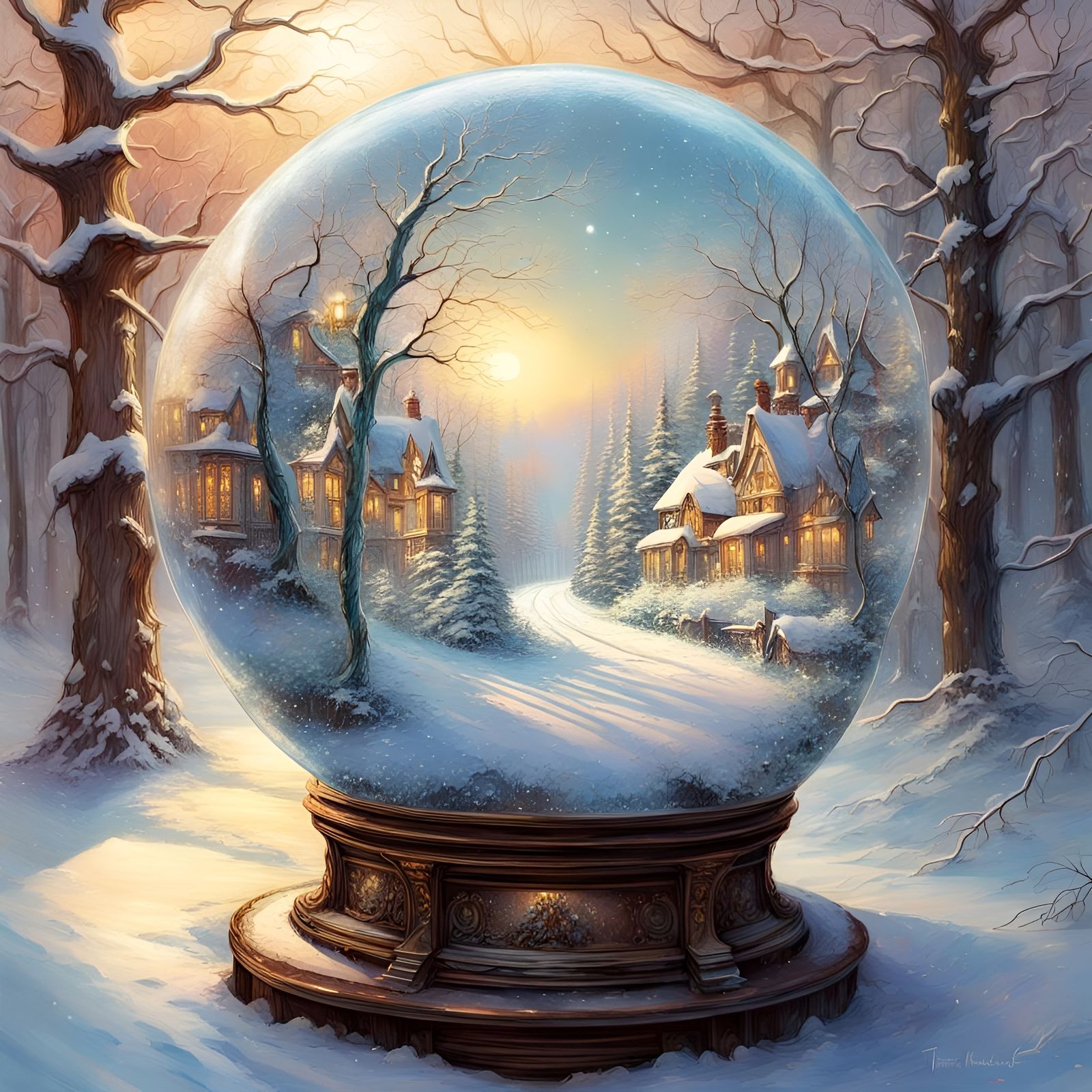 Snow Globe Scene with Rococo Architecture