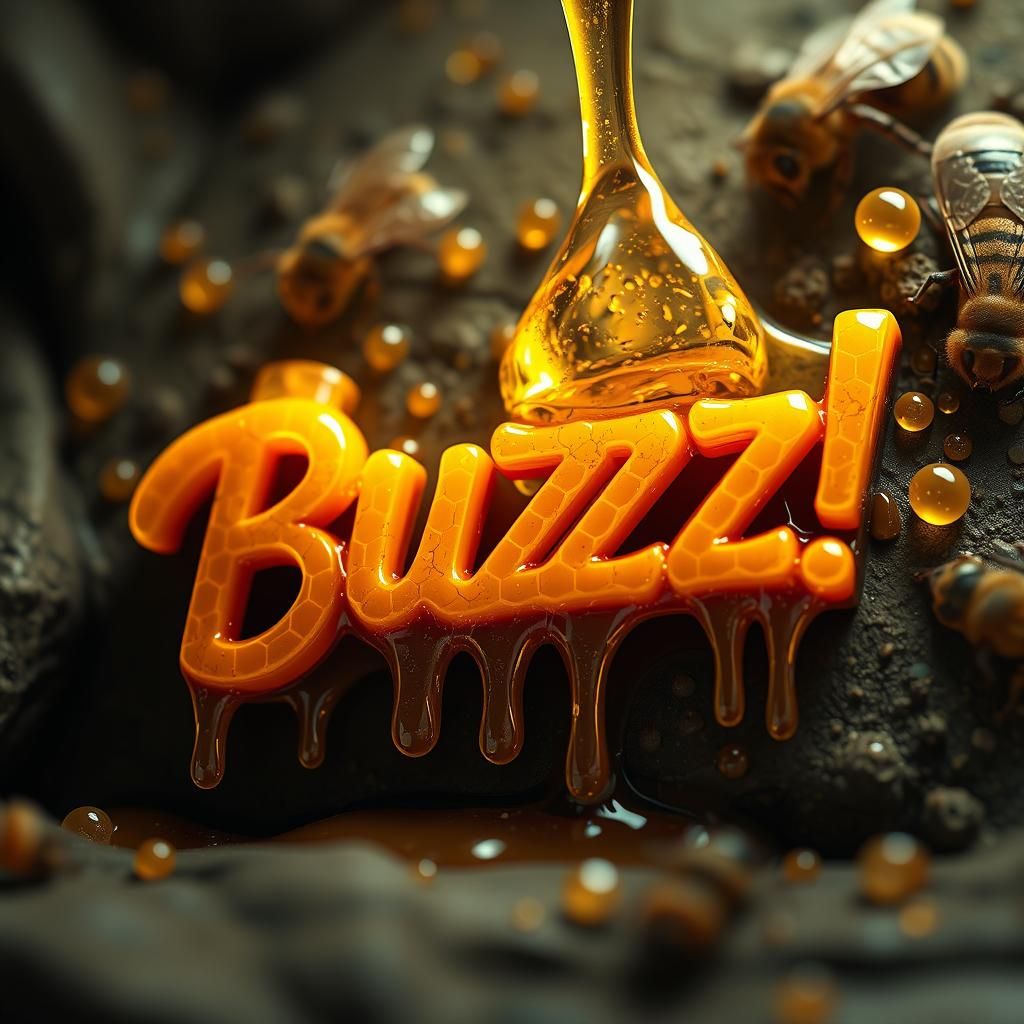 Honey Dripping "Buzz!" Logo in 3D Digital Art