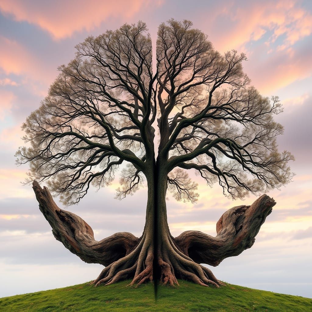 Tree Split in Half with a Majestic Mural
