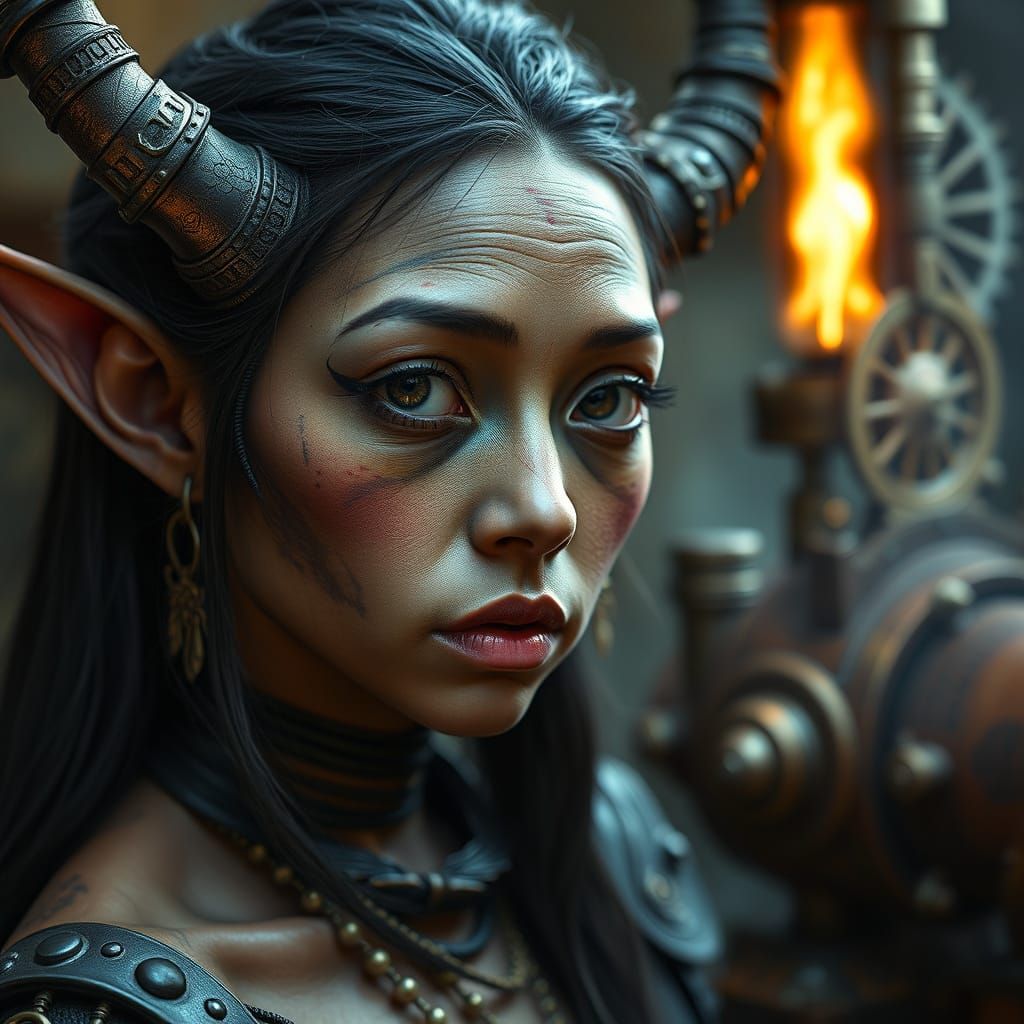Elvish Steampunk Goddess with Volumetric Lighting