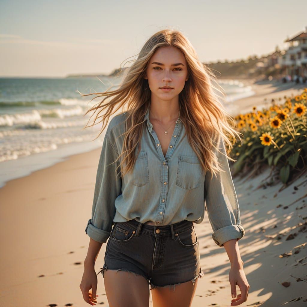 Sun-Kissed Coastal Beauty in Impressionist Style