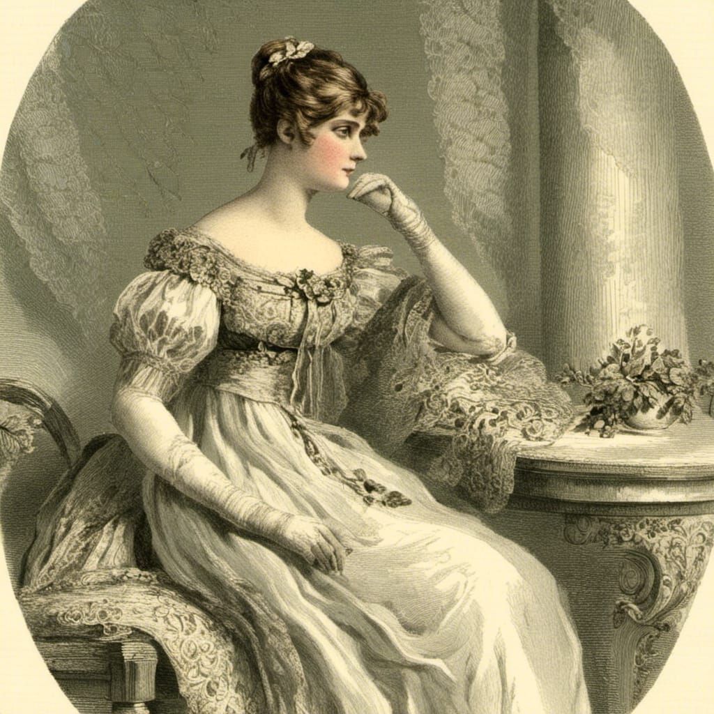 Beautiful Girl in White Regency Ball Gown