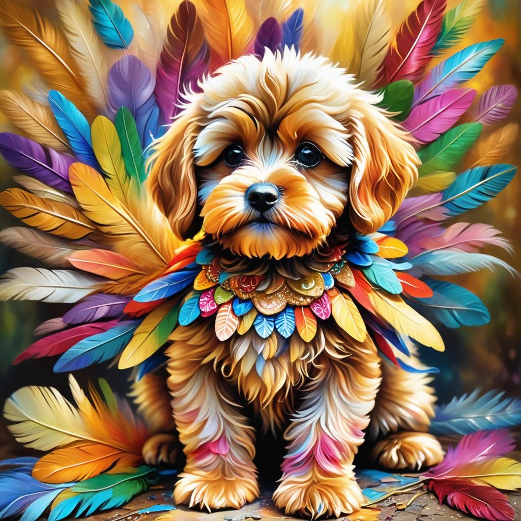 Cavapoo Feathers Colourful