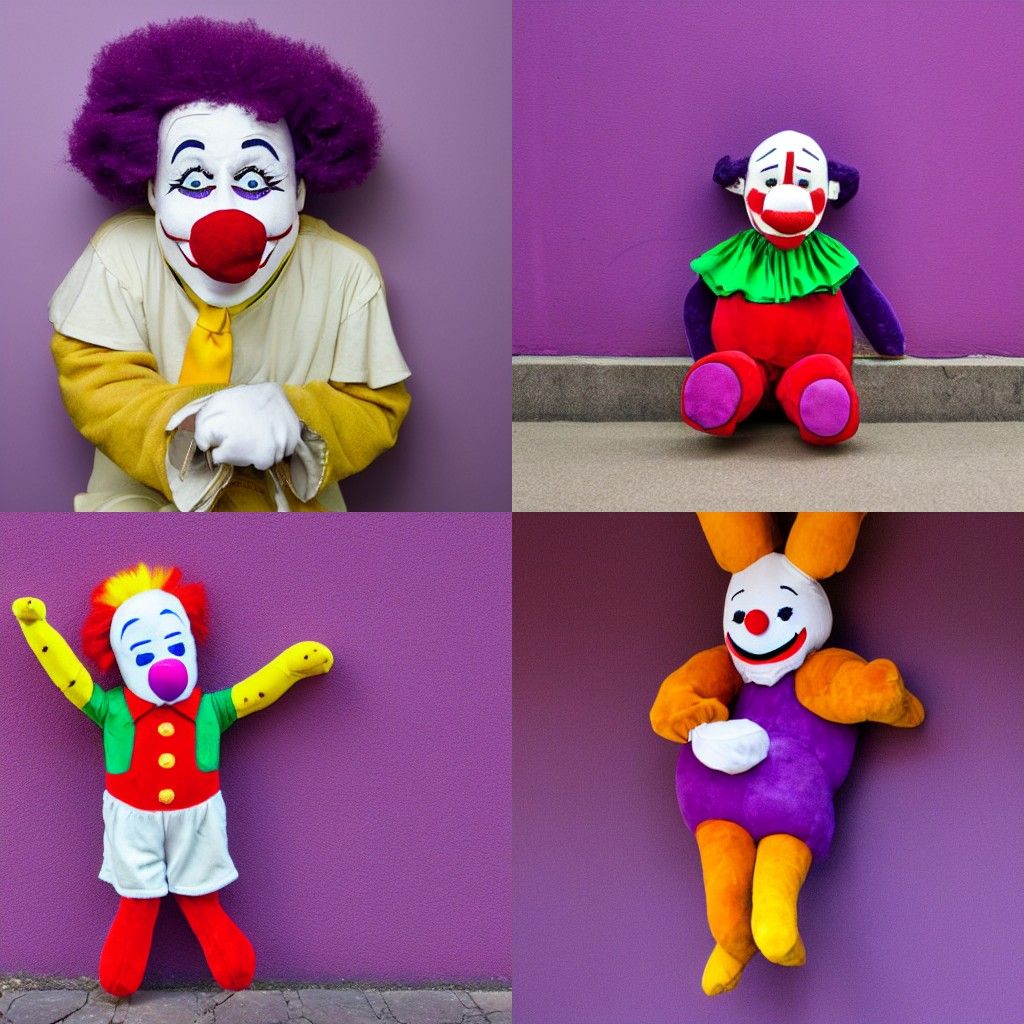 Clown Plush Toy Against Purple Wall