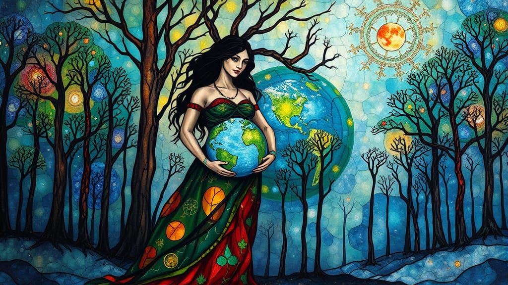 Mother and Father Earth in a Surreal Forest Glade