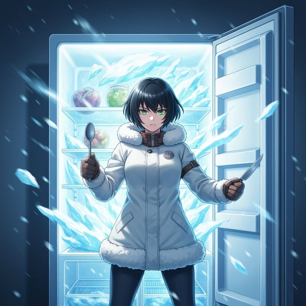 Anime Girl Confronts Icy Fridge Portal