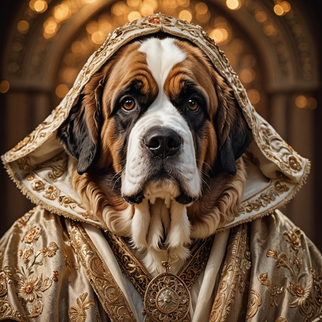 Ornate St. Bernard Portrait in National Geographic Style