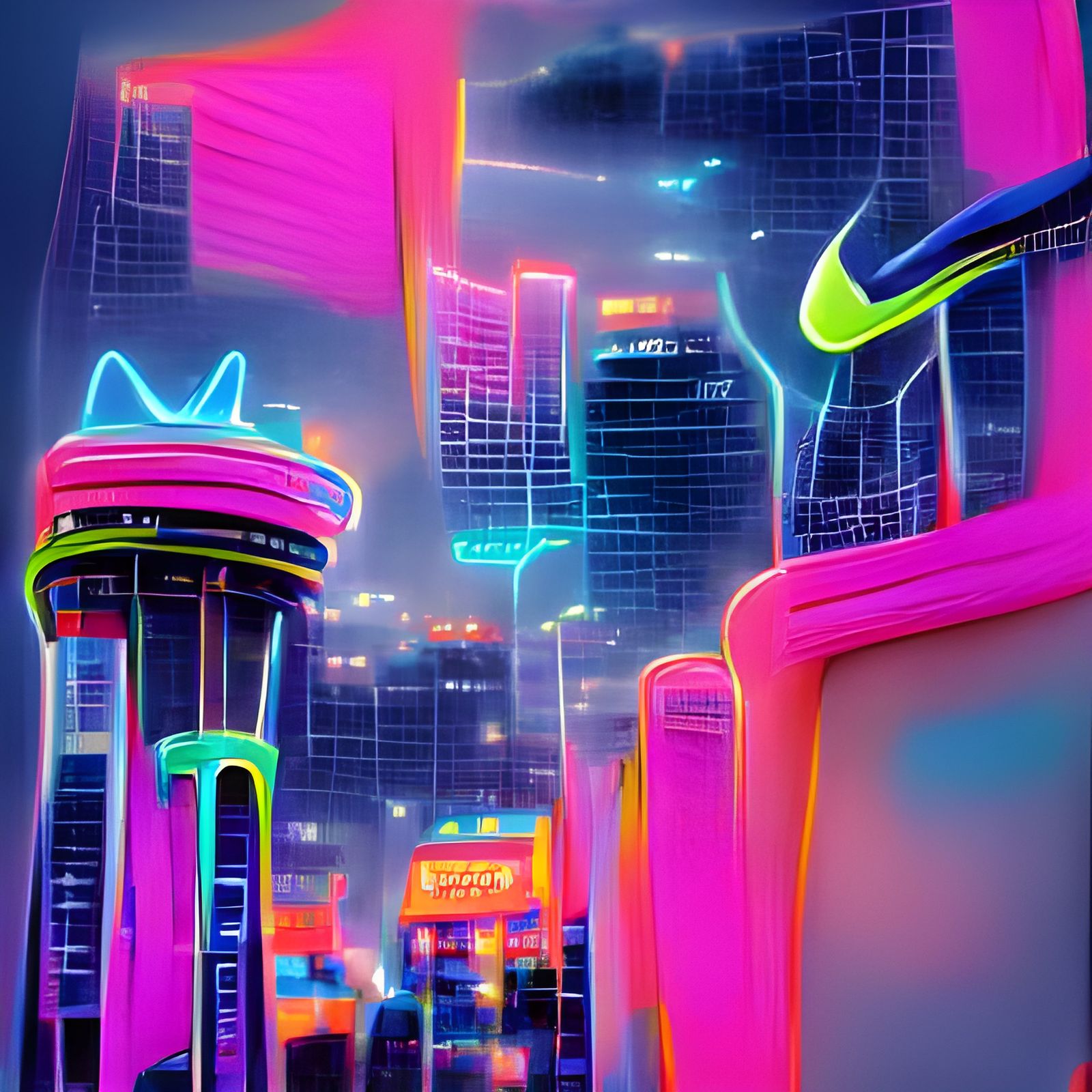 Neon Cyberpunk Cityscape Digital Art