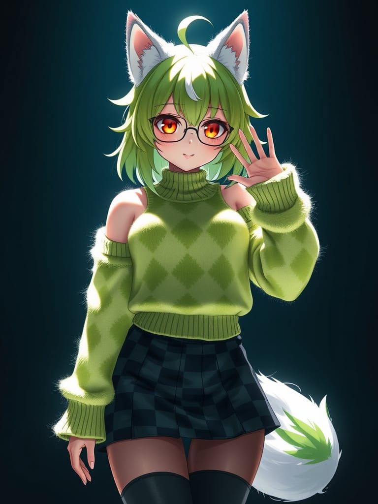 Lime Green Haired Anthro Girl in Cyberpunk Style