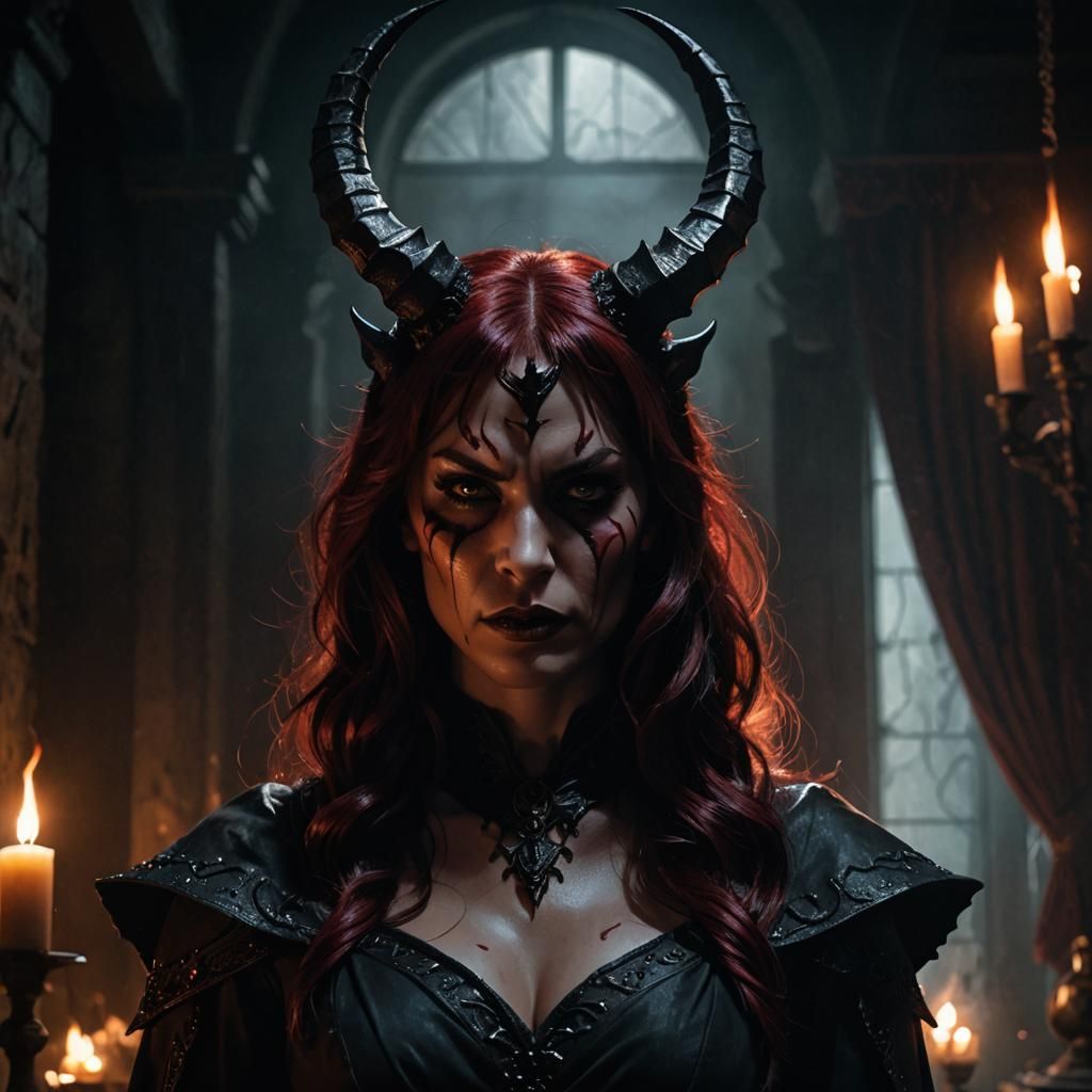 Dark Fantasy Demon Woman Portrait in Comic Book Style