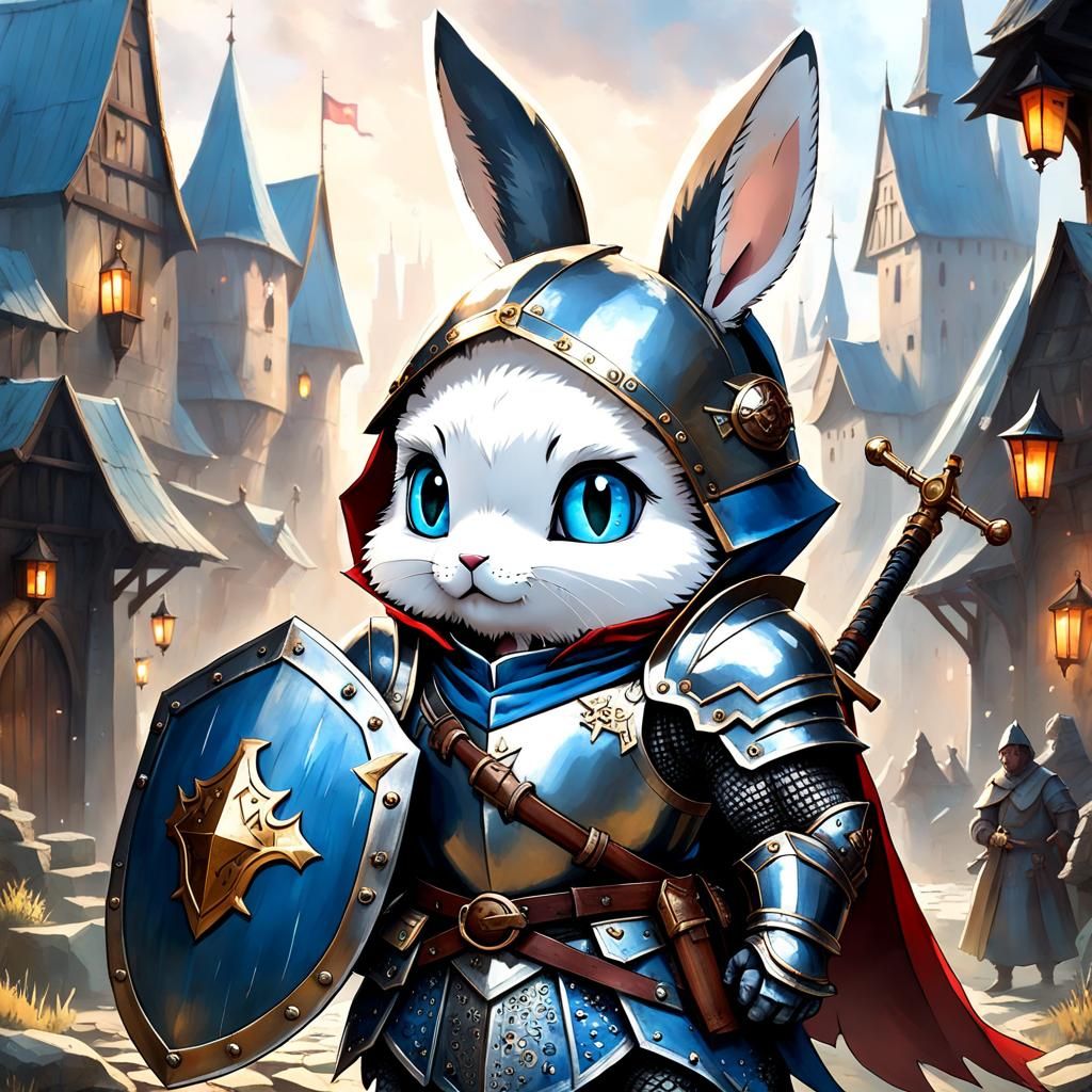 Chibi Rabbit Knight in Anime Manga Style