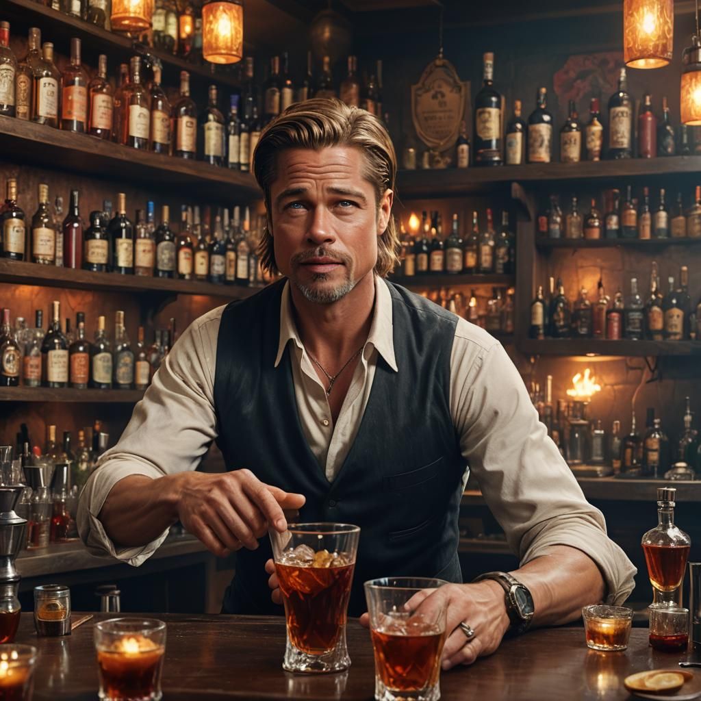 Brad Pitt as Bartender Amidst Fire