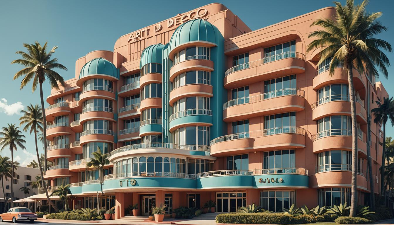 Luxurious Art Deco Seaside Hotel with Tropical Motifs