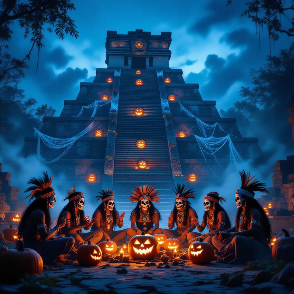 Ancient Mayans Celebrate Halloween Around Pyramid