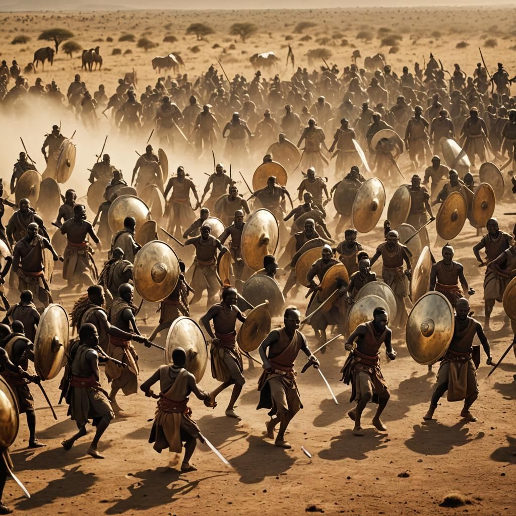 African Tribesmen Clash on the Battlefield