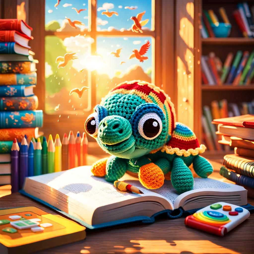Crochet Turtle in Playroom with Toys