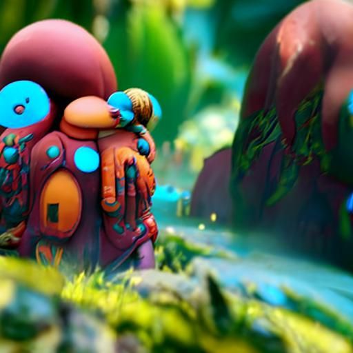 Fantastical Hug in Deep Color, Detailed Matte Painting