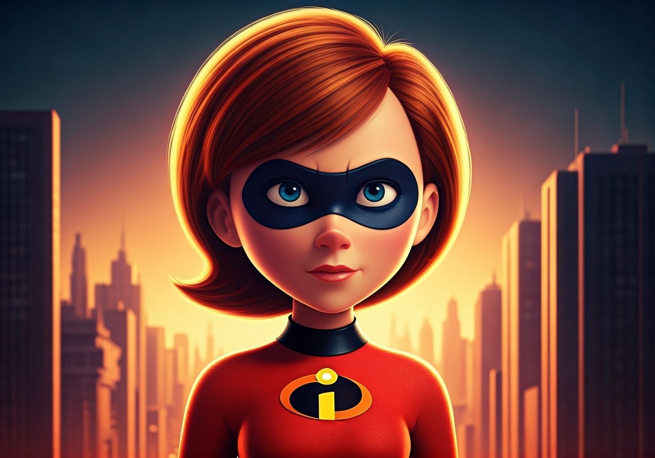 Elastigirl Portrait in Retro-Futuristic Pixar Style