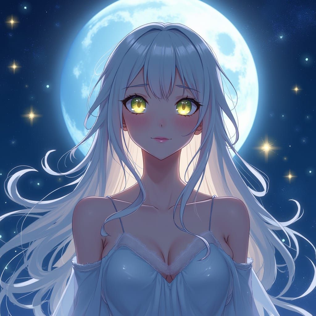 Goddess in Starry Sea, Anime Style Celestial Scene