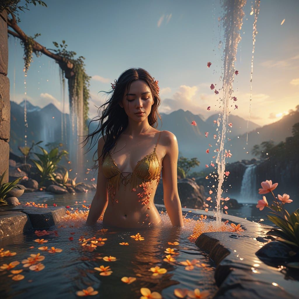 Serenic Oasis in Golden Sunrise Light