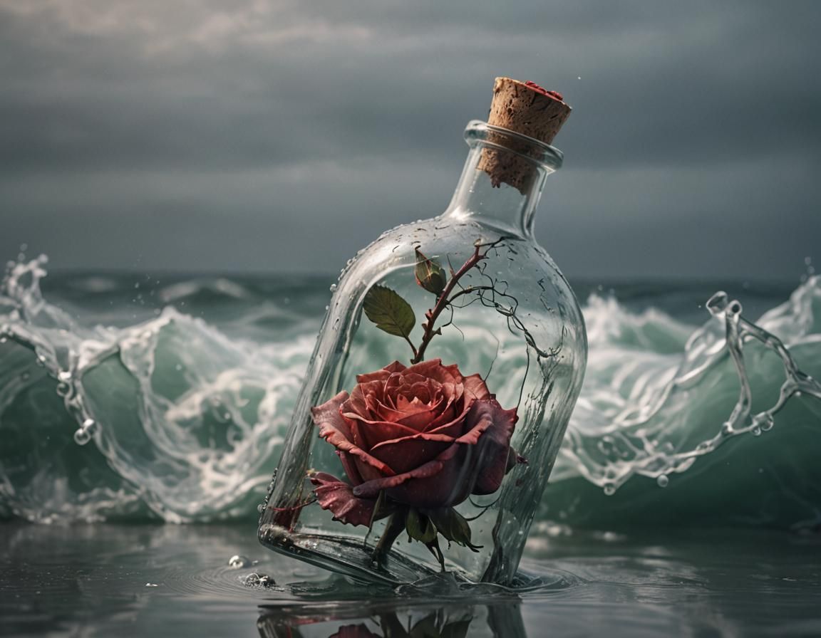 Dead Rose in Glass Bottle by Misty Sea