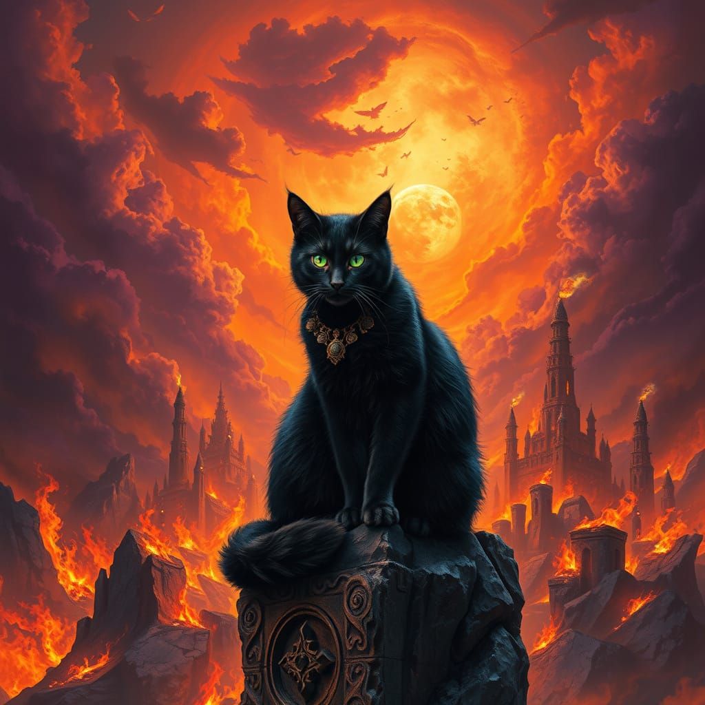Regal Feline Ruler of a Burning Wasteland