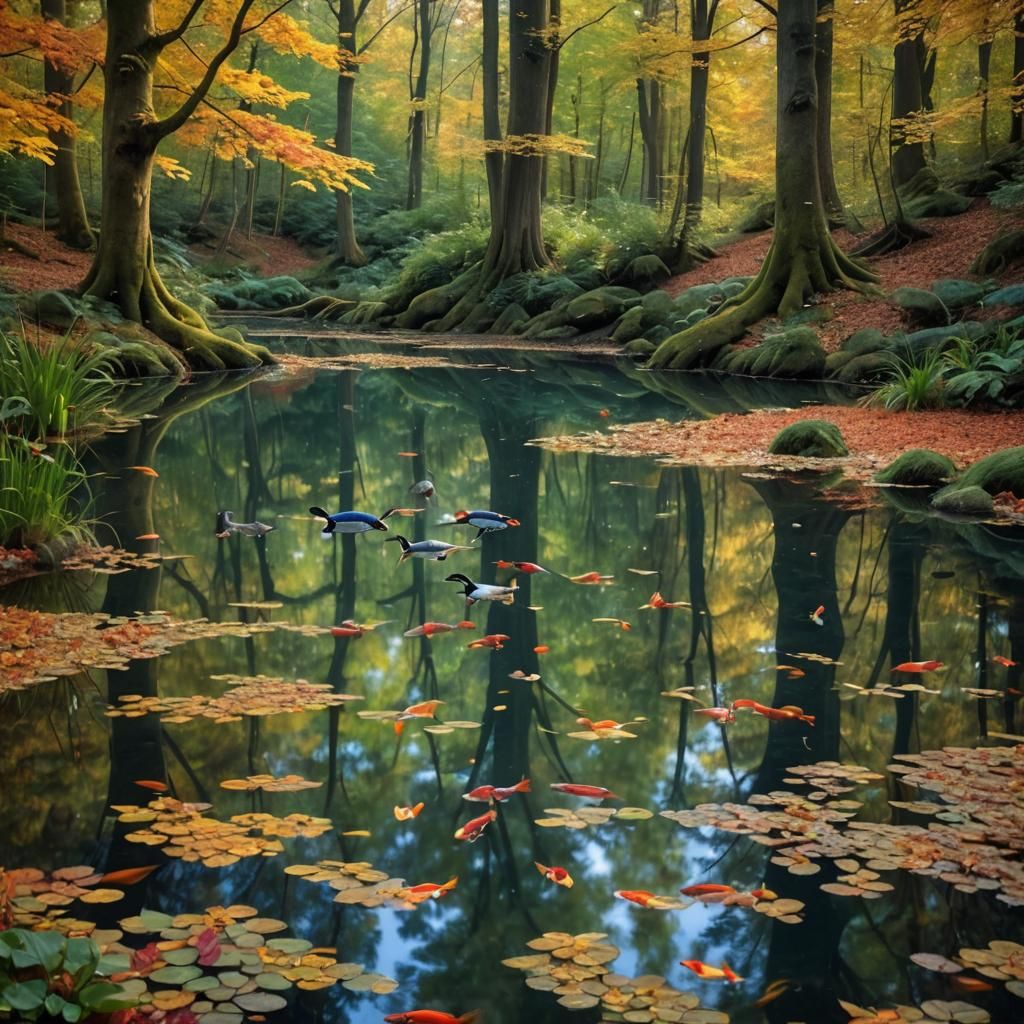 Fairytale Forest Pond with Reflections