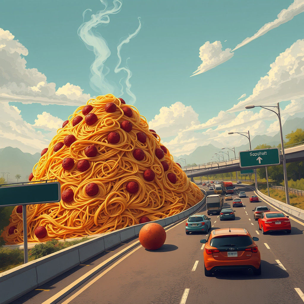 Giant Spaghetti Meatball Causes Highway Chaos