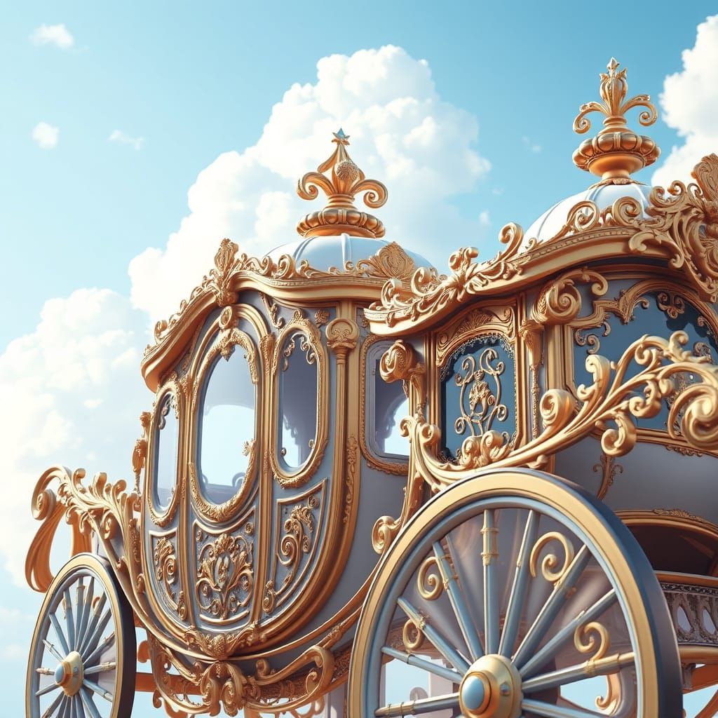 Majestic Golden Carriage Under Whimsical Skies