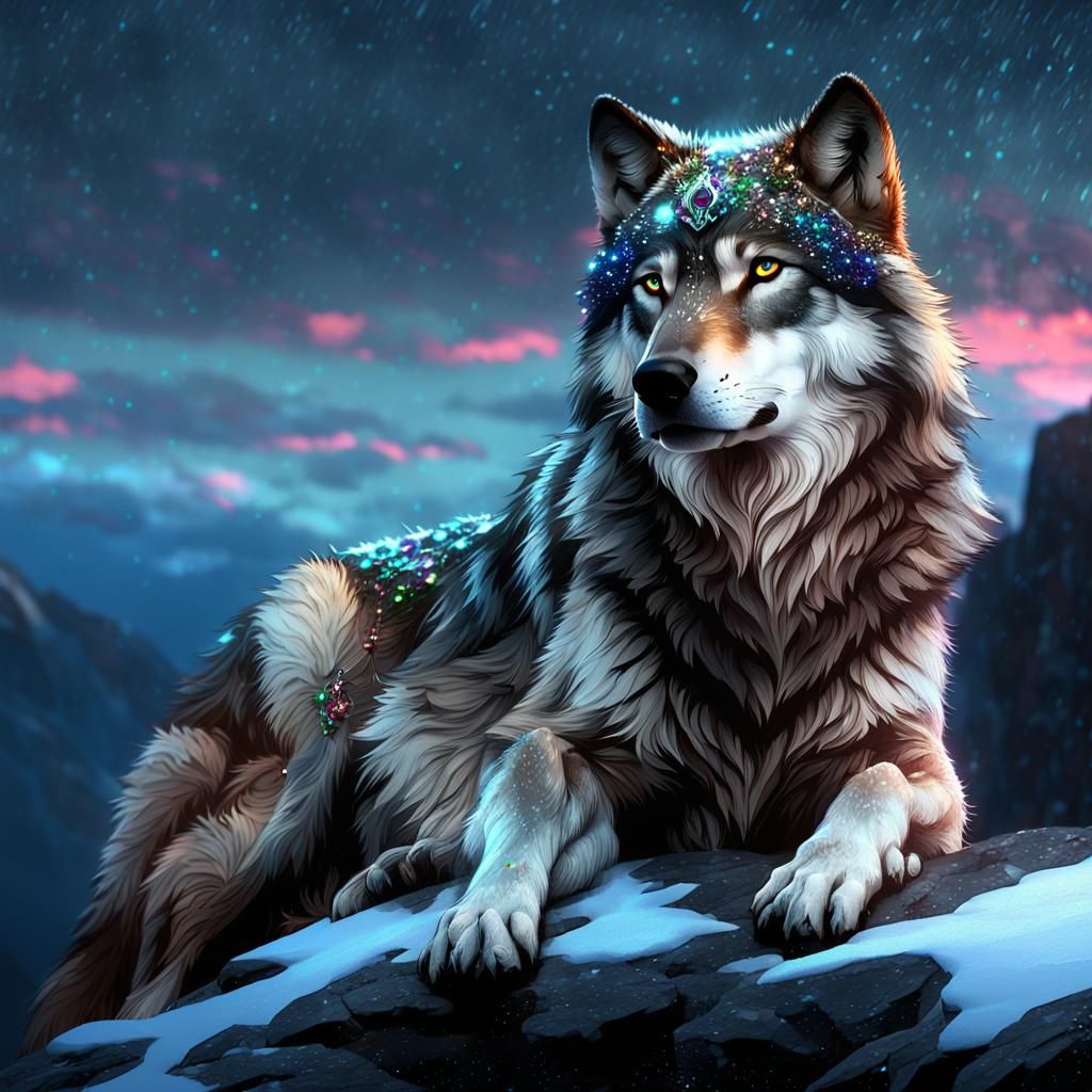 Jeweled Wolf on Gloomy Cliff: Fantasy Concept Art