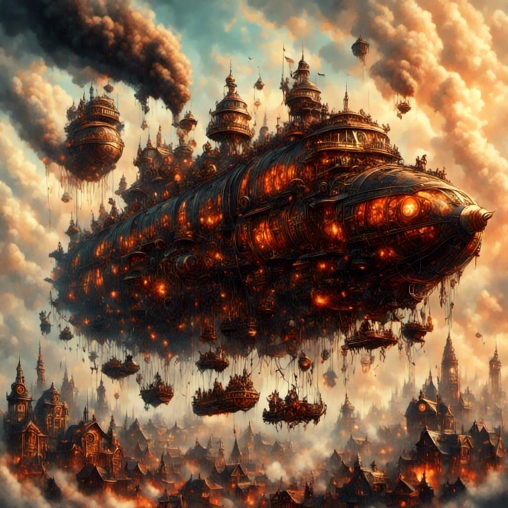 Steampunk Paratrooper Jumps from Airship in Smoky Sky