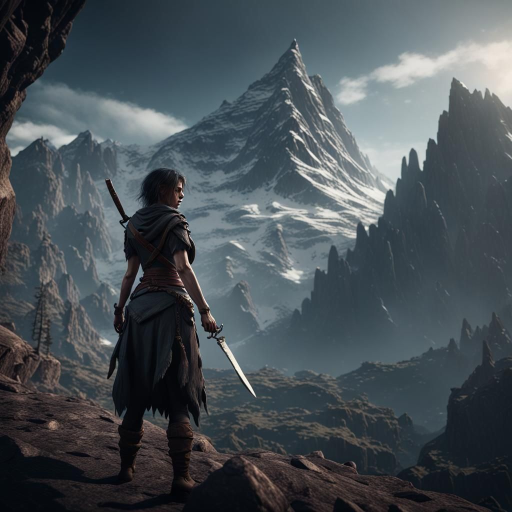 Cinematic 3D Woman with Knife in Dark World