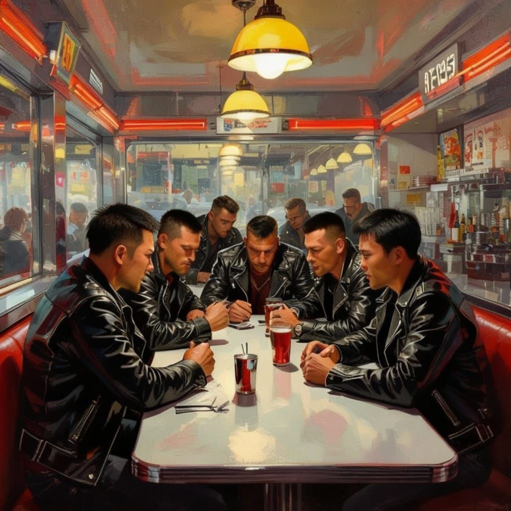 1950s Diner Scene with Disruptive Bikers