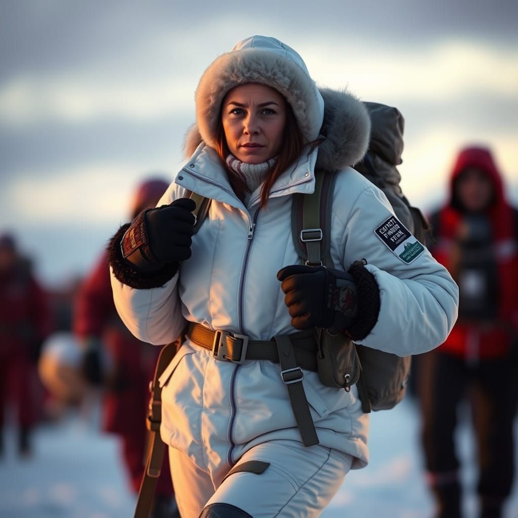Hyperrealistic Canadian Inuit Woman Strides Through the Arct...