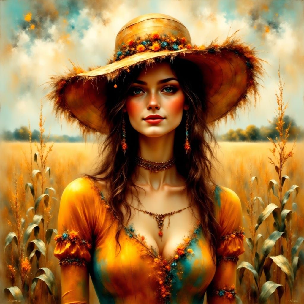 Enchanting Scarecrow Portrait in Impressionist Style