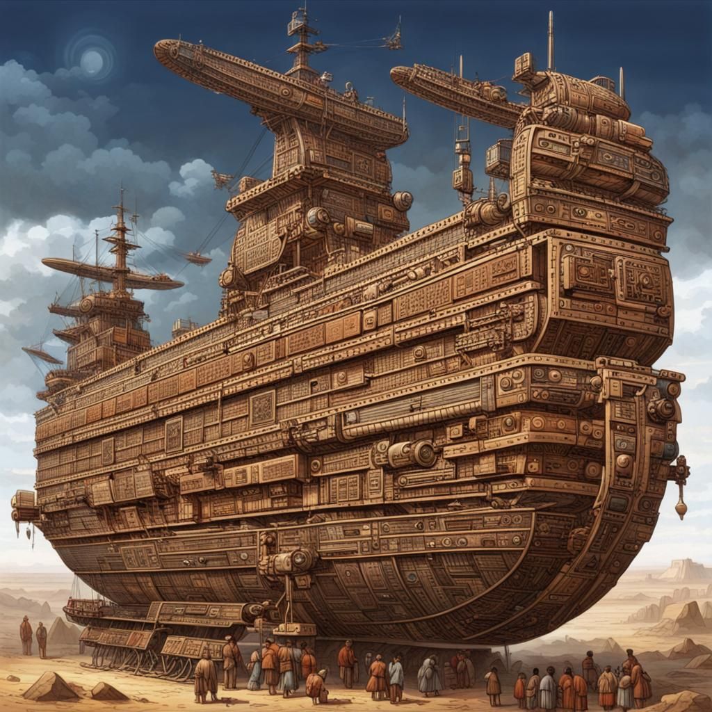 Futuristic Aztec Freighter in the Information Age