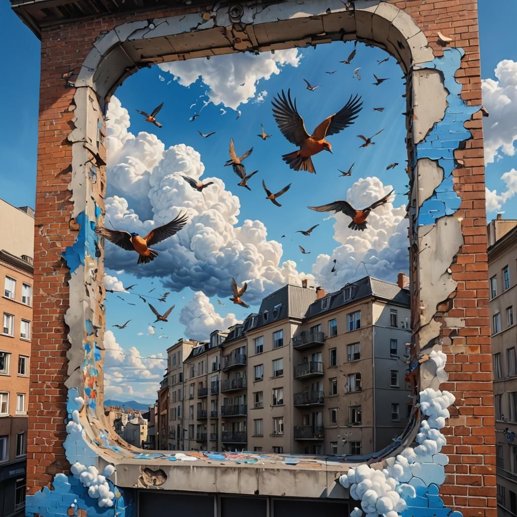 Trompe-l'œil 3D Sky with Birds Anamorphosis