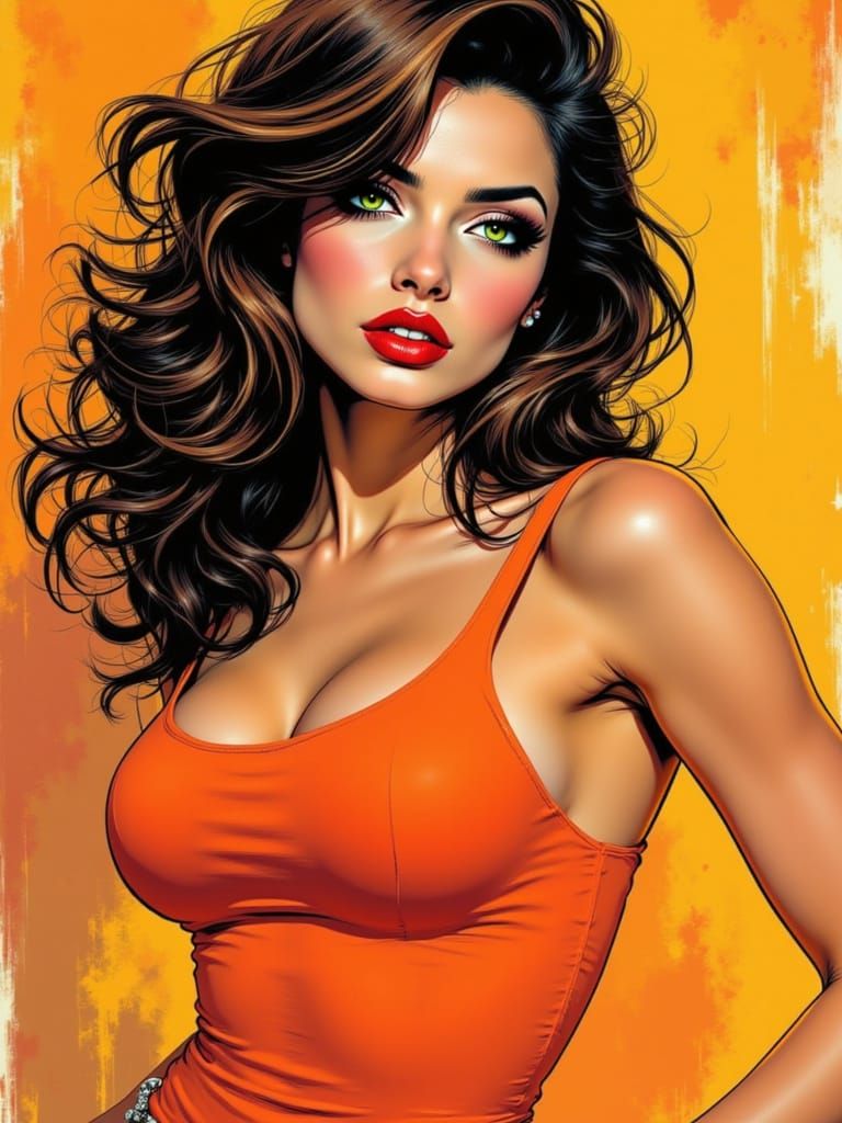 Comic Art Woman in Orange Top by Madureira