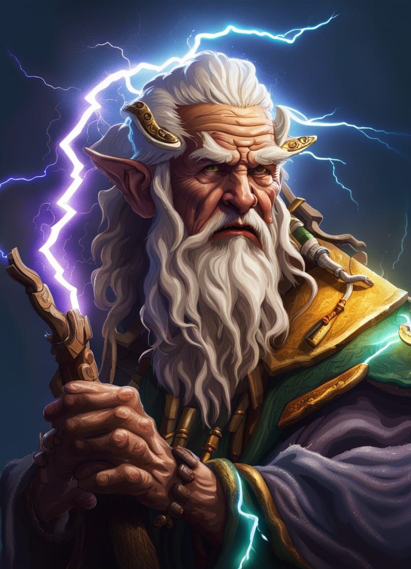 Hyperrealistic Druid with Lightning Bolt Splash Art